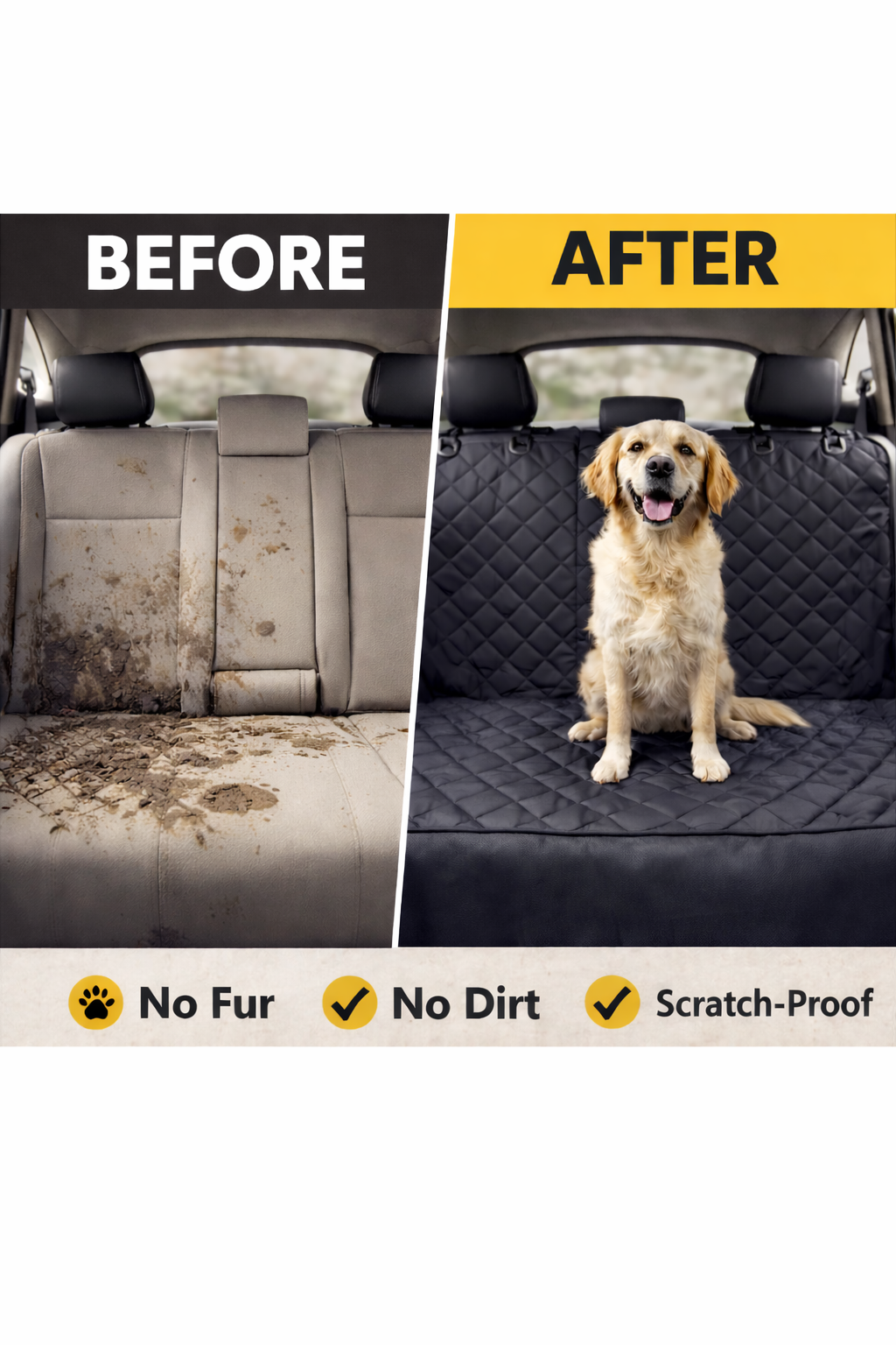 Waterproof Dog Car Seat Cover – Scratch-Proof Hammock (Universal Fit)